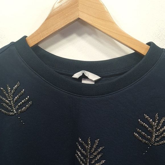 H&M Navy Blue Beaded Longsleeves Crewneck Sweatshirt Women's Size S - Picture 4 of 16